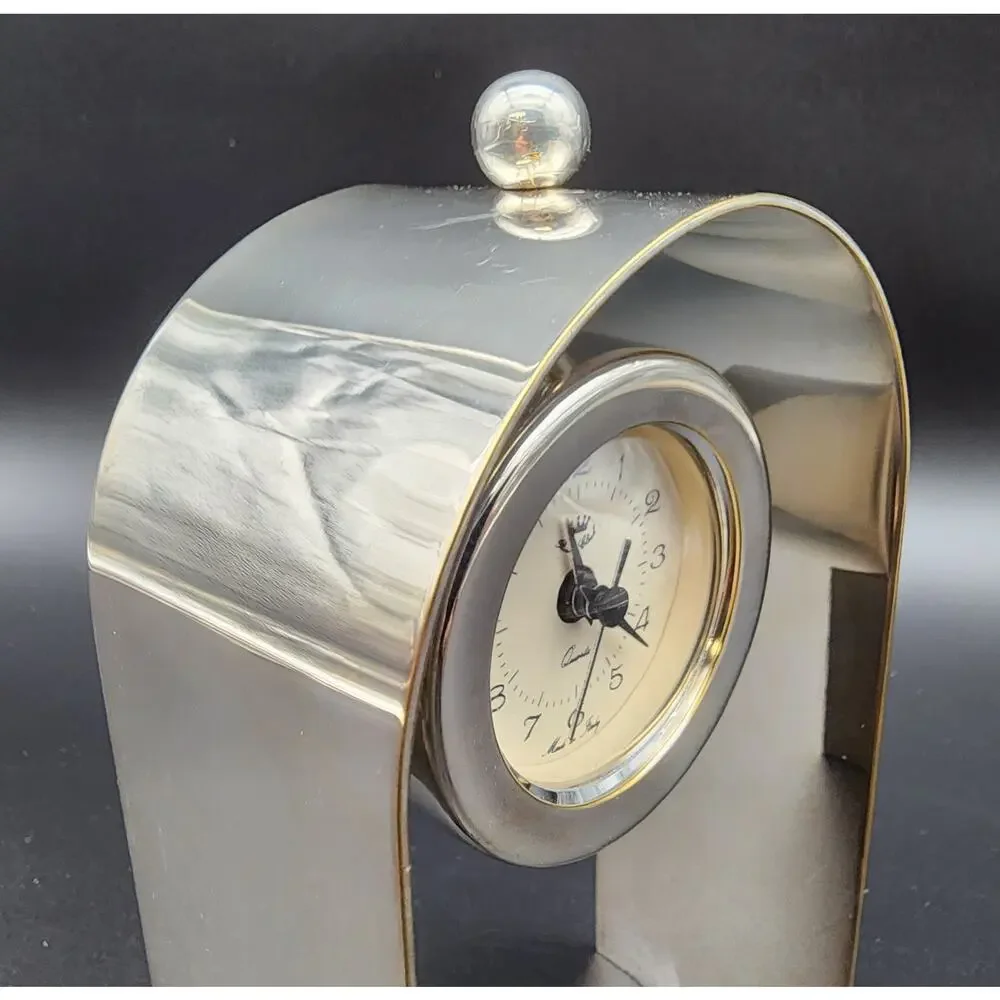 Vintage Italian Brass Arch Desk Clock – Quartz, Sculptural Design, Works Perfect